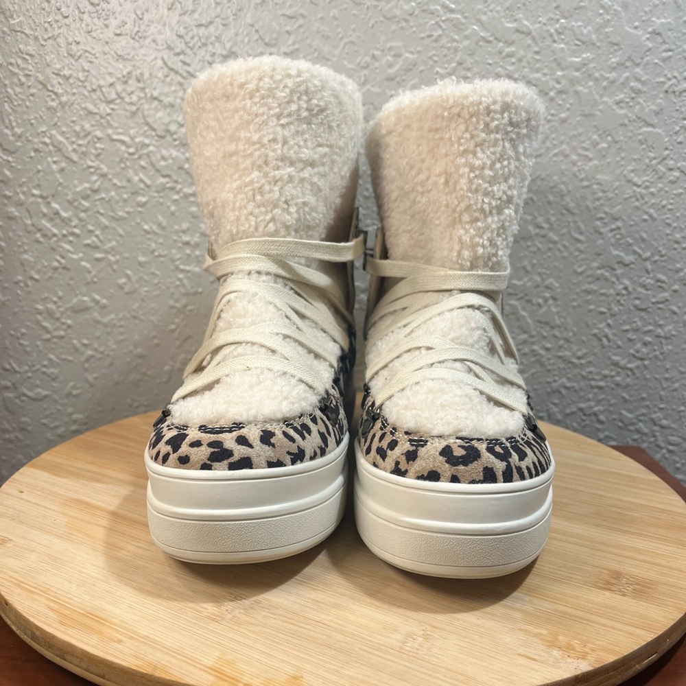 🔥 J SLIDES NEWBIE SUEDE LEOPARD PRINT PLATFORM ANKLE BOOTS WOMENS SIZE 6.5 - Picture 3 of 10